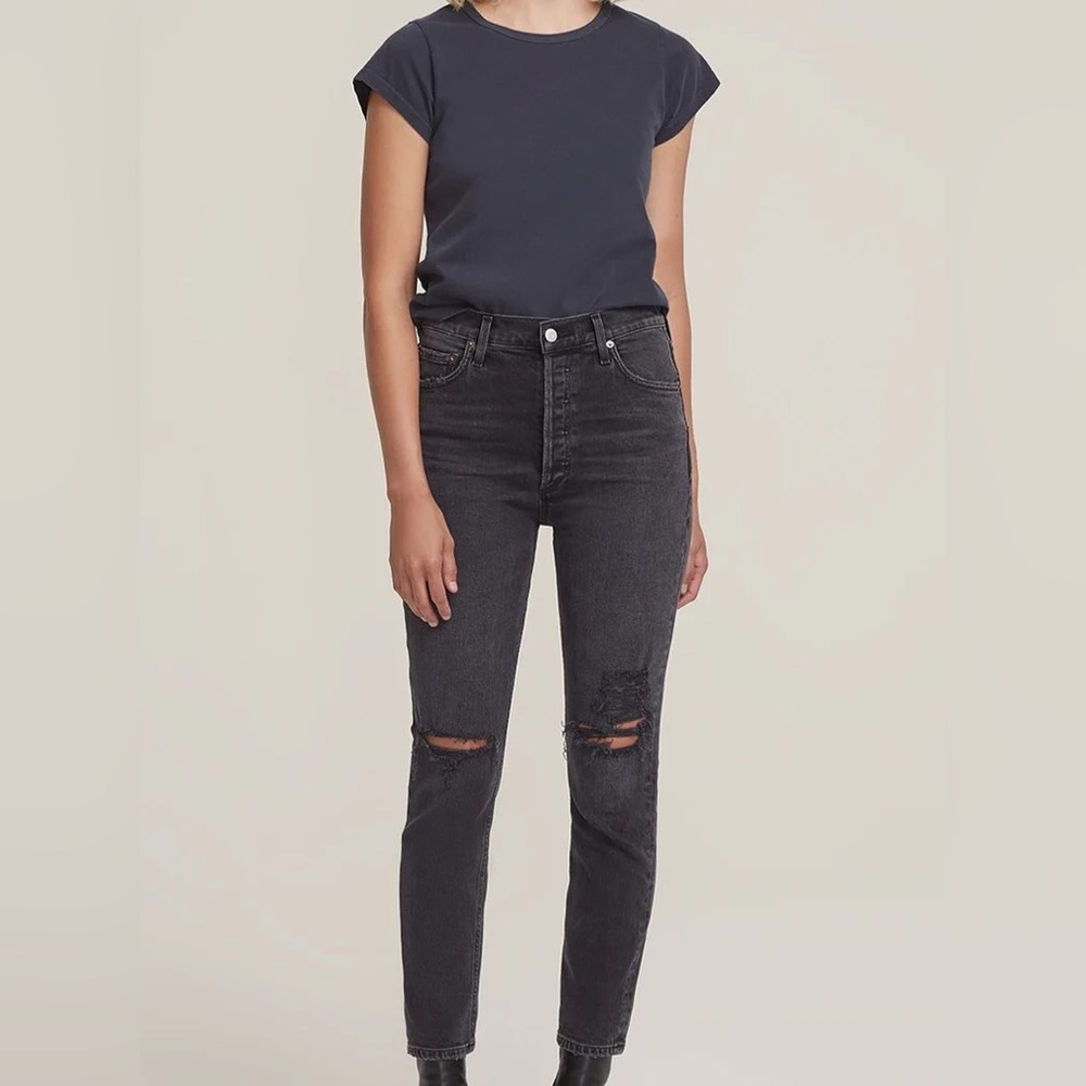 AGOLDE Nico Slim Fit Jeans Casette Black Distressed High Rise 27